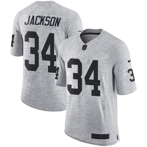 Nike Raiders #34 Bo Jackson Gray Men's Stitched NFL Limited Gridiron Gray II Jersey - Click Image to Close